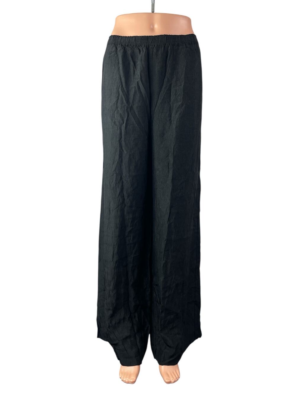 J.Crew Women's Black Pull On High Waisted Wide Leg Baggy Trousers Pants Size L